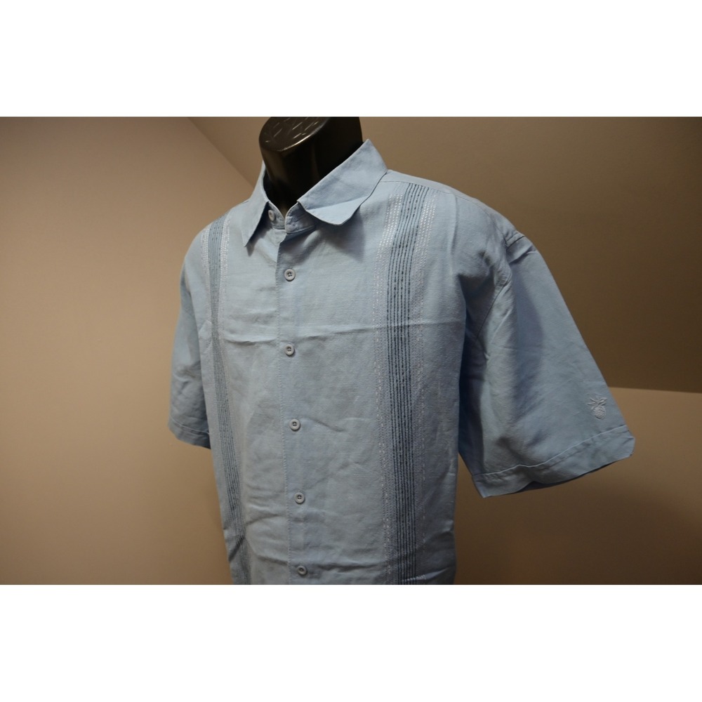 Cubavera Button Down Shirt Mens XXL Blue Guayabera Ramie/Rayon Blend Excellent